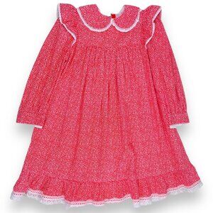 Vintage Red Cottagecore Prairie Ruffle Flutter Long Sleeve Collared Dress 4T / 4